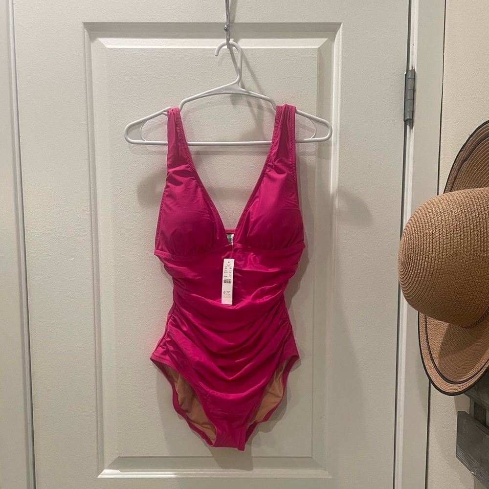 NEW…J.CREW Ruched V-Neck One Piece Swimsuit - Picture 2 of 4